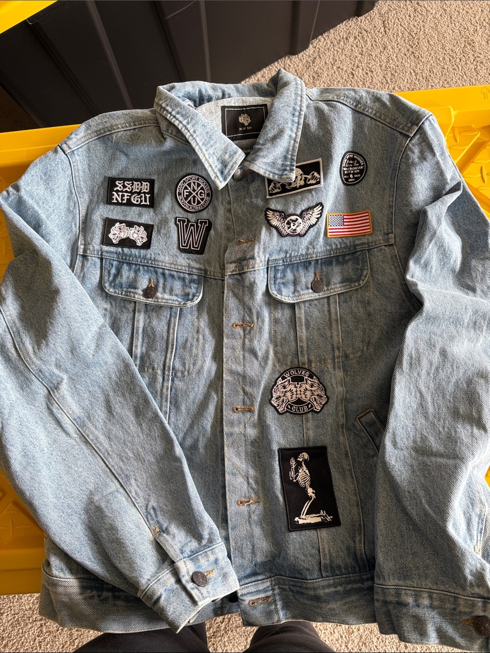 Darc Sport Light Blue Denim Patchwork Bomber Jacket